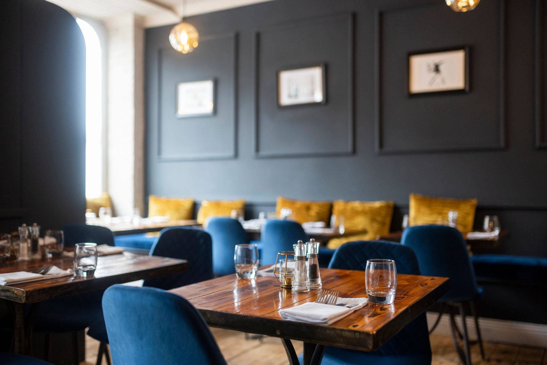 Restaurant tables set and ready for guests