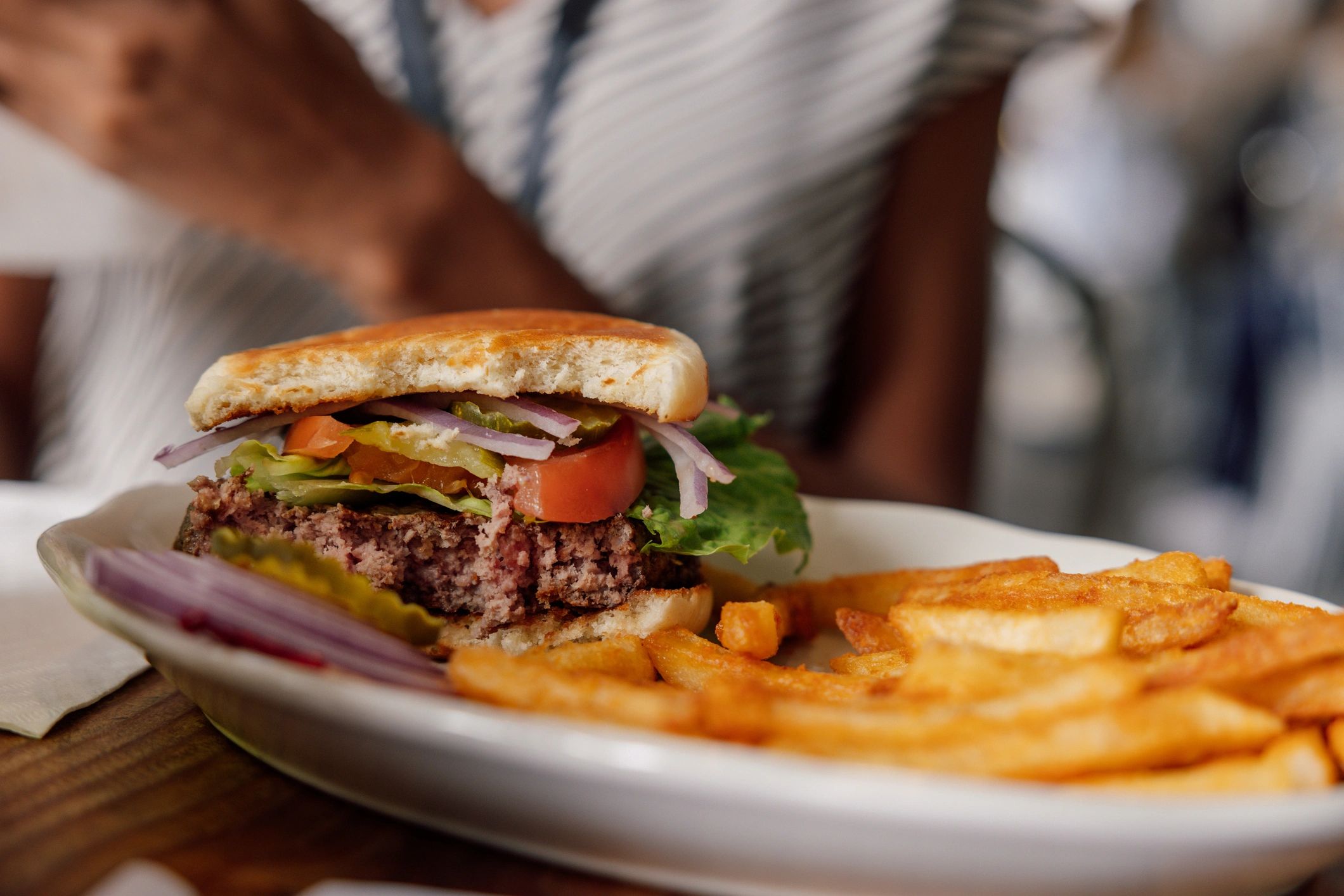 Hamburger served in a restaurant